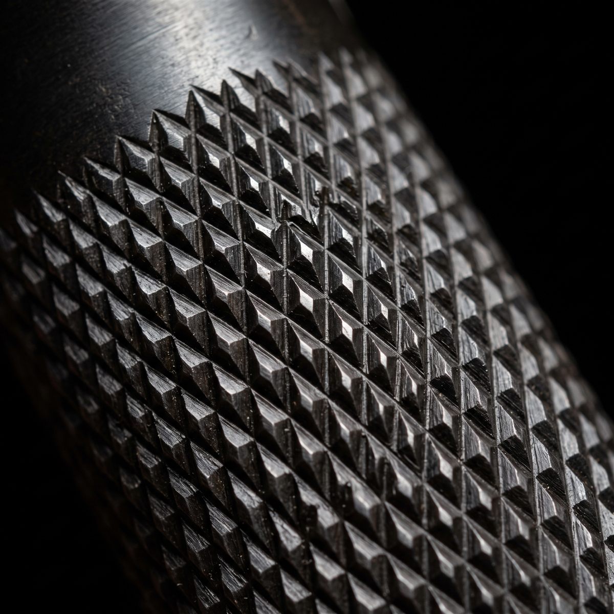 Macro of hand-cut checkering in steel